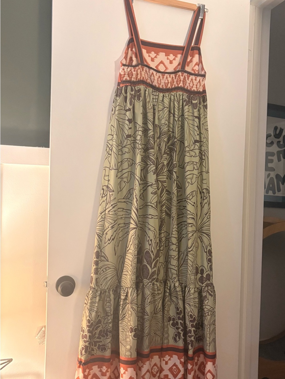 SHEIN Green and Coral Botanical Print Maxi Dress